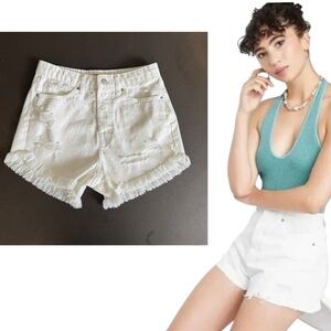 Wild Fable High Rise White Jean Shorts Distressed Frayed Hem Size 4 Size Small